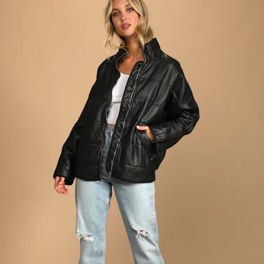 Free People Vegan Leather Quilted Dolman Jacket Size XS